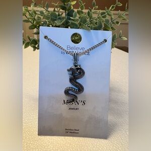 Steel Nation Men's Black lon-Plated Dragon Pendant
Necklace